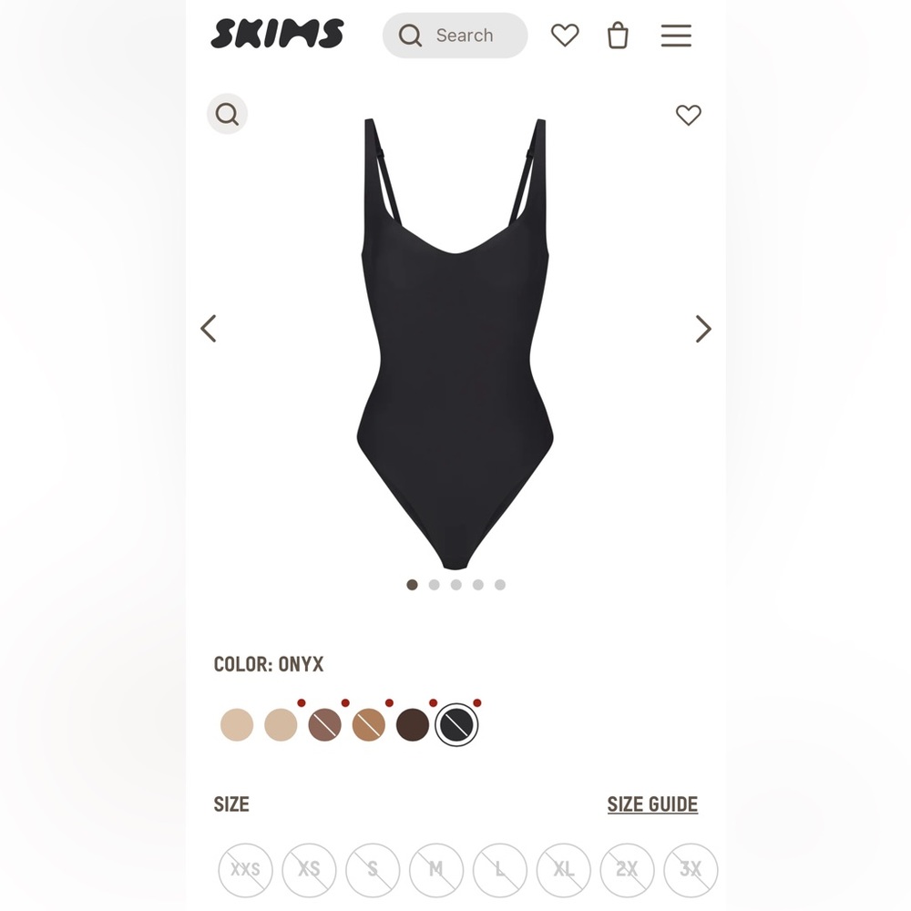 Skims foundation, brief bodysuit. In Onyx sold out in all sizes.